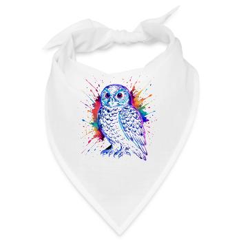 Neon Eule Farb-Splash Kunst Shirt - Bandana - Weiß - Vorne
