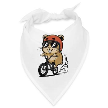 Hamster Rollerbike mit Helm - Bandana - Weiß - Vorne