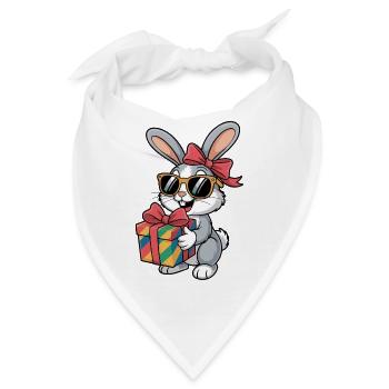 Fröhlicher Hase mit Geschenk - Bandana - Weiß - Vorne