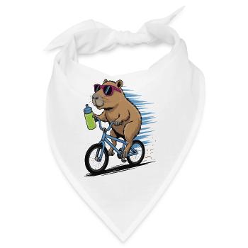 Biber auf Fahrrad mit Sonnenbrille - Bandana - Weiß - Vorne