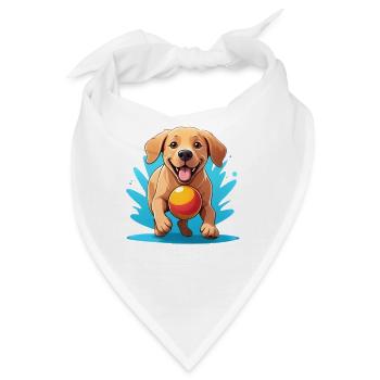 Fröhlicher Hund mit Ball Cartoon - Bandana - Weiß - Vorne