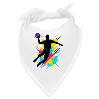 Handball Spieler Splash, bunter Sprungwurf, Action - Bandana - Weiß - Vorne