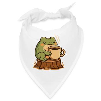 Cozy Frosch mit Kaffee – Kawaii Frogcore Art - Bandana - Weiß - Vorne