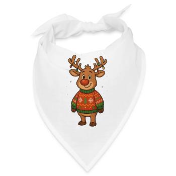 Winterhirsch im Weihnachtspullover - Bandana - Weiß - Vorne