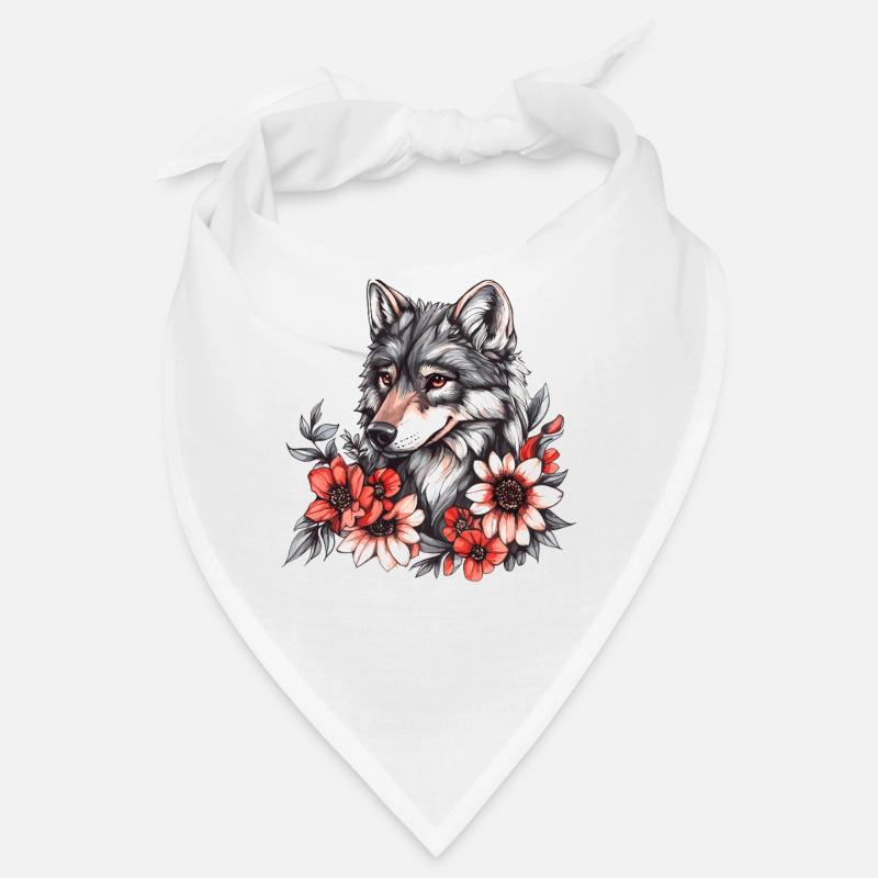 Loup avec une couronne de fleurs Bandana