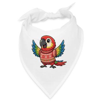 Farbenfroher Weihnachtspapagei im Sweater - Bandana - Weiß - Vorne