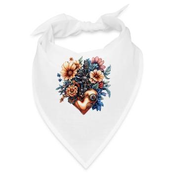 Herz aus Zahnrädern und Blumen - Bandana - Weiß - Vorne