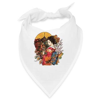Geisha im Kimono vor Japanischer Kulisse - Bandana - Weiß - Vorne