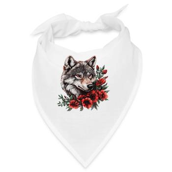 Wolfsgesicht mit roten Blüten - Bandana - Weiß - Vorne