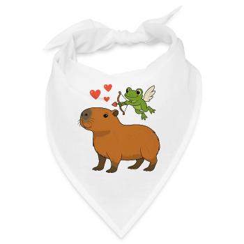 Capybara & Amor-Frosch – Lustiges Valentinsmotiv - Bandana - Weiß - Vorne