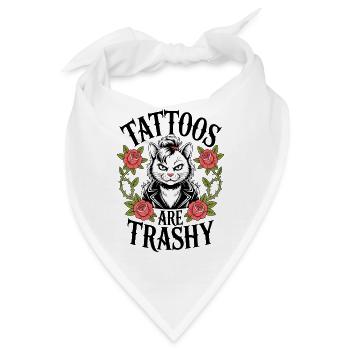 Punkkatze mit Lederjacke und Rosen - Bandana - Weiß - Vorne