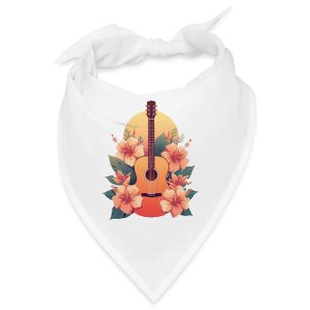 Floral Gitarren Illustration mit Tropenblüten - Bandana - Weiß - Vorne