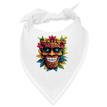 Tiki-Maske mit Blumenkranz - Bandana - Weiß - Vorne