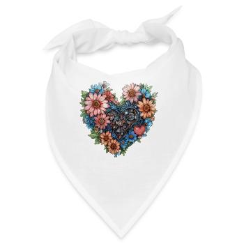 Blumenherz aus Zahnrädern - Bandana - Weiß - Vorne