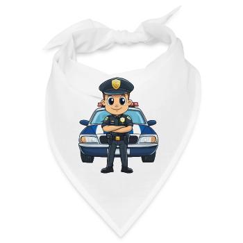Cartoon Polizist vor Polizeiauto - Bandana - Weiß - Vorne