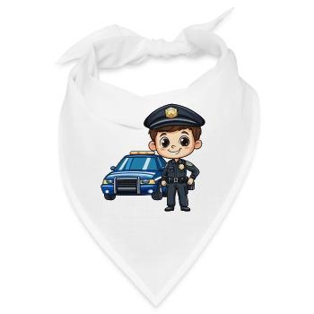 Polizeibeamter vor Blauem Wagen - Bandana - Weiß - Vorne