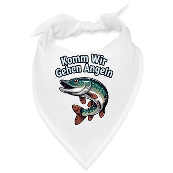 Komm Wir Gehen Angeln – Hecht Cartoon - Bandana - Weiß - Vorne