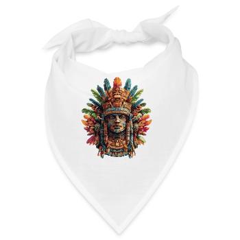 Aztekische Maske mit bunten Federn - Bandana - Weiß - Vorne