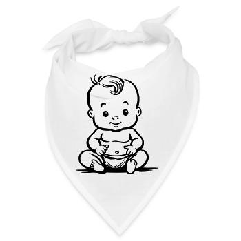 Sitzendes Baby Cartoon Schwarz - Bandana - Weiß - Vorne