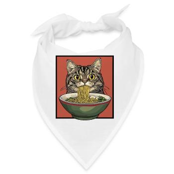 Ramen-Katzenporträt auf rotem Hintergrund - Bandana - Weiß - Vorne