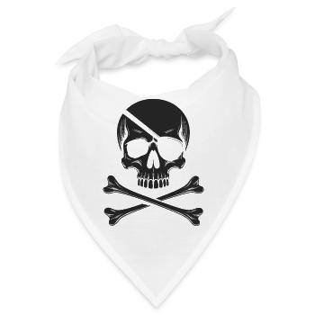 Klassischer Jolly Roger Piraten Totenkopf - Bandana - Weiß - Vorne