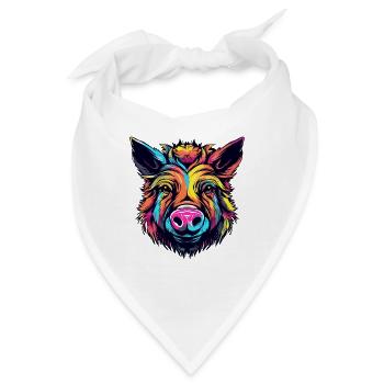 Neonfarbenes Wildschwein - Bandana - Weiß - Vorne