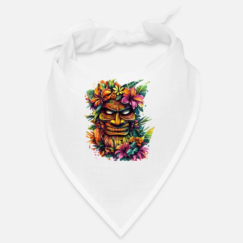 Masque Tiki dans cadre de fleurs tropicales Bandana