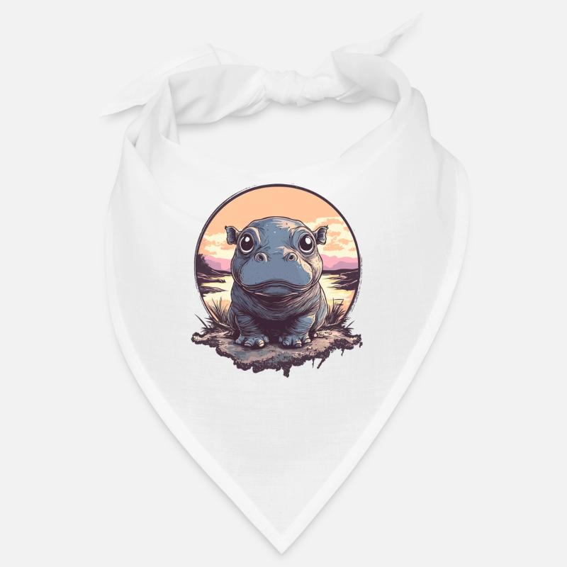 Sunset Hippo Illustration Bandana