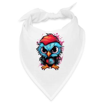 Bunte Eulen-Pop mit rotem Hut - Bandana - Weiß - Vorne
