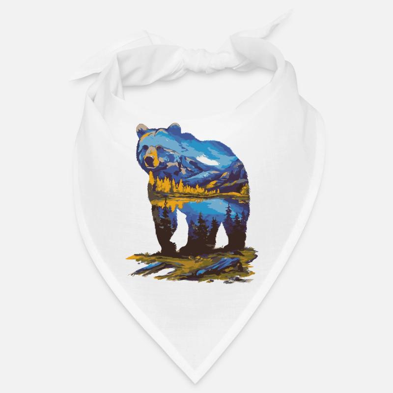 Wander Bear Mountains Lake Retro Nature Design Bandana