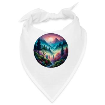 Farbige Waldlandschaft im Abendlicht gemalt Natur - Bandana - Weiß - Vorne