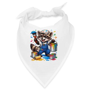 Waschbär Maler mit Farbtropfen - Bandana - Weiß - Vorne