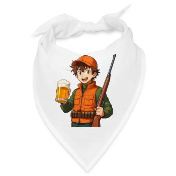 Jägerheld mit Bier und Flinte - Bandana - Weiß - Vorne
