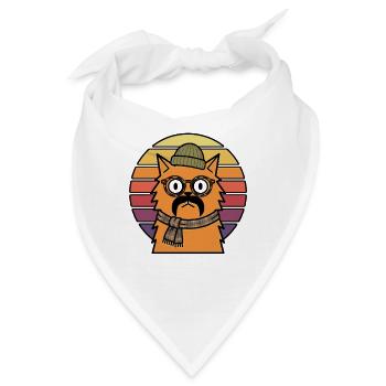 Hipster-Katzen-Mütze Schnurrbart Retro-Sonnenuntergang - Bandana - Weiß - Vorne
