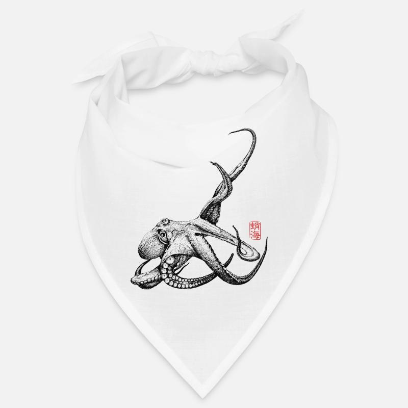 Krake mit Kanji Stamp - Bandana - Weiß