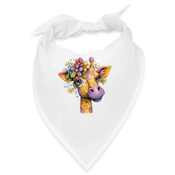 Giraffenporträt mit Blumenkranz - Bandana - Weiß - Vorne