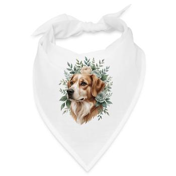 Hund mit Blumenkranz - Bandana - Weiß - Vorne