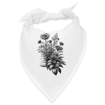 Graue Botanische Blumenbouquet Illustration - Bandana - Weiß - Vorne