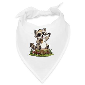 Waschbär am Waldbank mit Eichel - Bandana - Weiß - Vorne