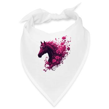 Magenta Pferd mit Blütenwirbel - Bandana - Weiß - Vorne