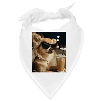 Sonnenbrillen-Hund mit Eiskaffee - Bandana - Weiß - Vorne