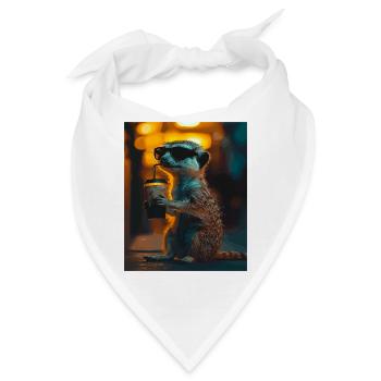 Meerkat mit Kaffee im Neonlicht - Bandana - Weiß - Vorne