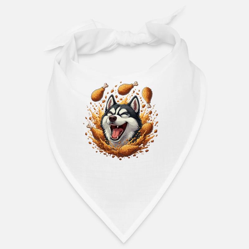 Laughing husky with fried chicken Bandana