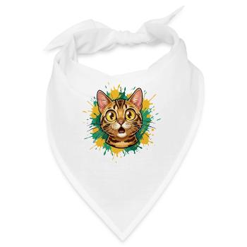 Katzenkopf Farbexplosion Illustration - Bandana - Weiß - Vorne