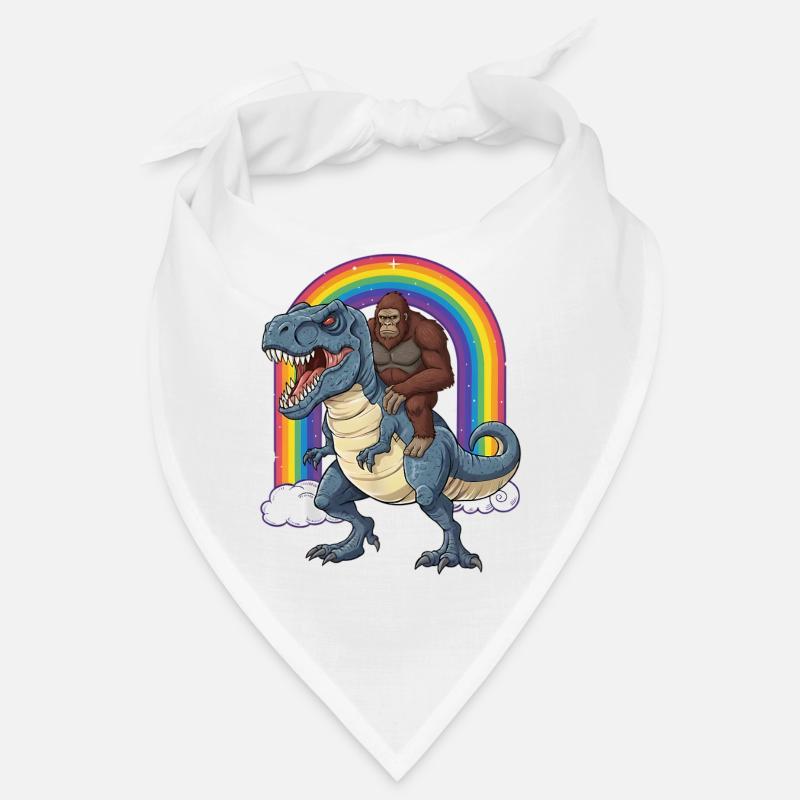 Bigfoot Riding T-Rex Dinosaur Rainbow Bandana