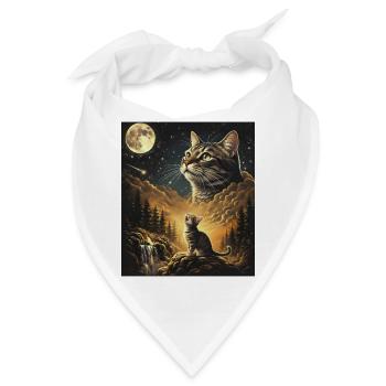 Mond Katze über Wolkenwald Katze heult Mond an - Bandana - Weiß - Vorne