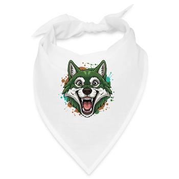 Grüner Wolf mit Farbspritzern - Bandana - Weiß - Vorne