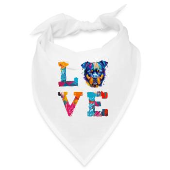 Rottweiler LOVE Dog Pop Art Buntes Porträt - Bandana - Weiß - Vorne