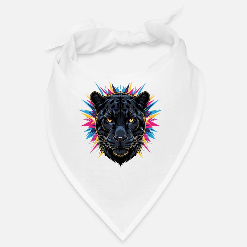 Neon Panther Kopf mit Farbspritzern - Bandana - Weiß