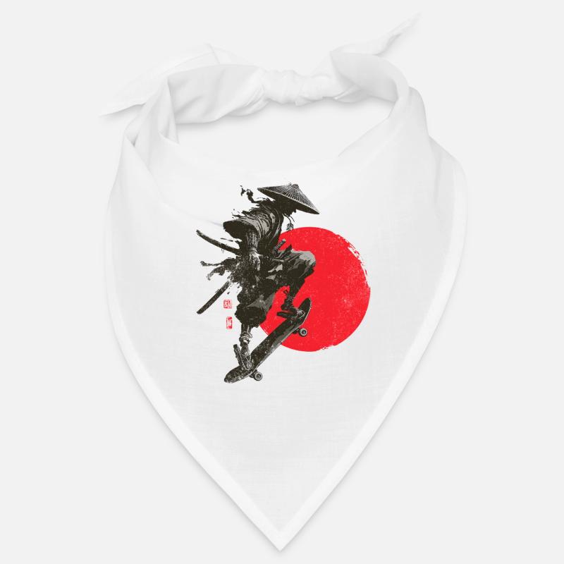 Silhouette eines Samurai-Skaters mit roter Sonne Bandana
